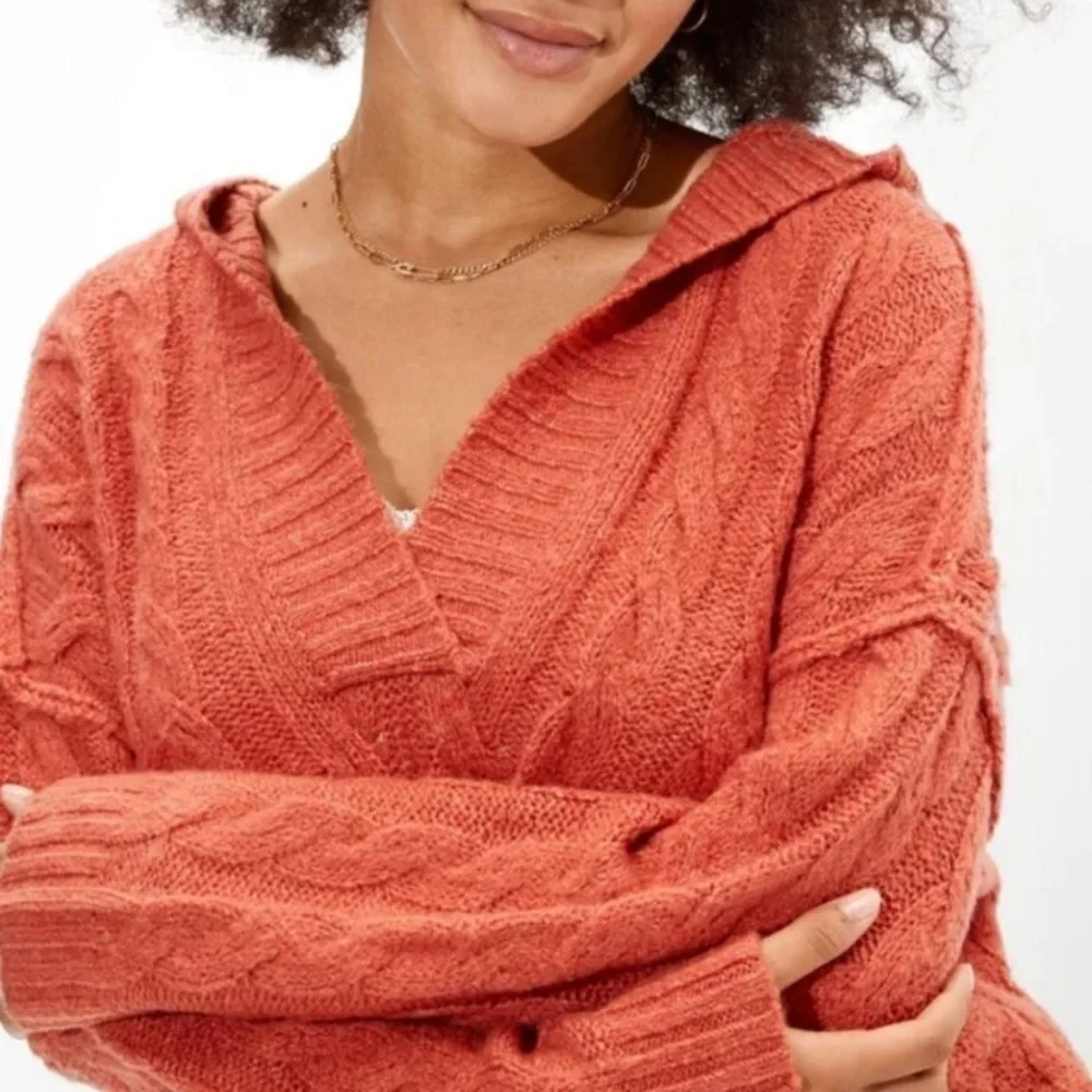 American Eagle Soft & Cozy Hoodie Sweater Coral - Picture 2 of 9